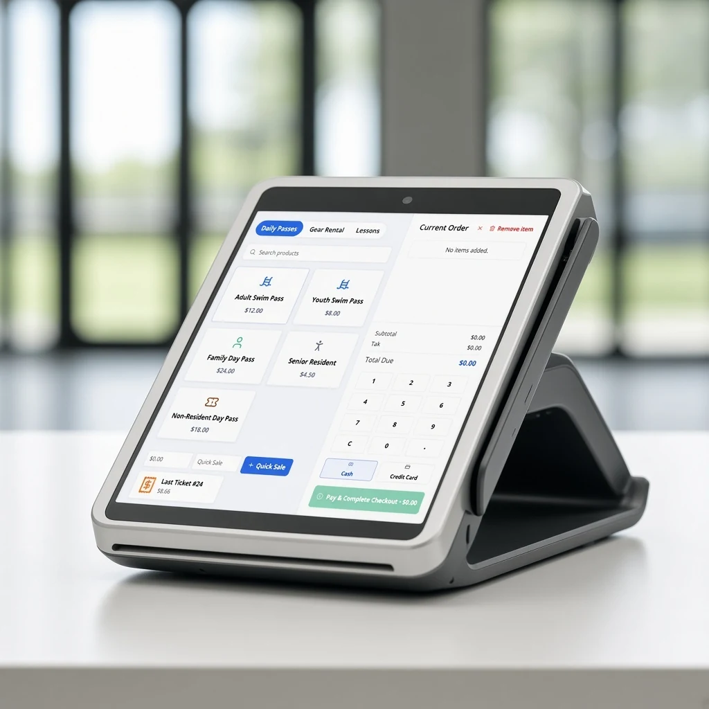 Modern point-of-sale terminal for recreation payments and front-desk transactions